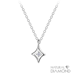 Silver Diamond Shaped Necklace With Natural Diamond - 15822