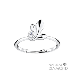 Silver Leaf Adjustable Ring With Natural Diamond - 17066
