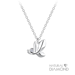 Silver Leaf Necklace With Natural Diamond - 15824