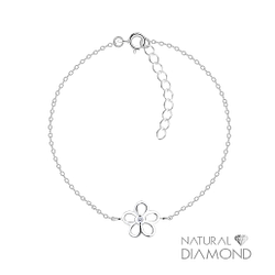Silver Flower Bracelet With Natural Diamond - 17069 Silver Flower Bracelet With Natural Diamond - 17069