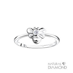 Silver Bee Adjustable Ring With Natural Diamond - 17071