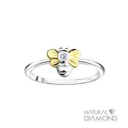 Silver Bee Adjustable Ring With Natural Diamond - 17072