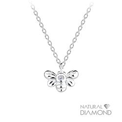 Silver Bee Necklace With Natural Diamond - 17074