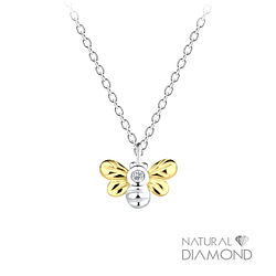 Silver Bee Necklace With Natural Diamond - 15821