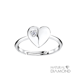 Silver Heart Adjustable Ring With Natural Diamond - 17055