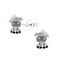 Silver Cow Stud Earrings - 18333