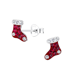 Silver Christmas Stocking Stud Earrings - 18061