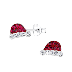 Silver Santa Hat Stud Earrings - 18012