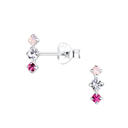 Silver Bar Crystal Stud Earrings - 18133