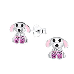 Silver Dog Stud Earrings - 18106