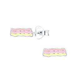 Silver Bacon Stud Earrings - 18073