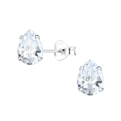 6x8mm Pear Cubic Zirconia Silver Stud Earrings - 18109