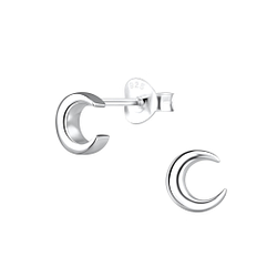 Silver Crescent Moon Stud Earrings - 18233