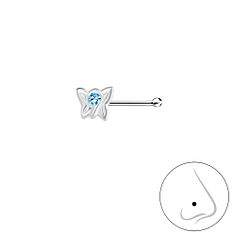Silver Butterfly Crystal Nose Stud with Ball - 18325
