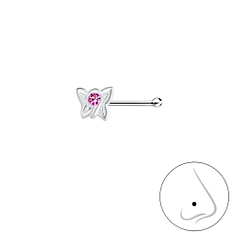 Silver Butterfly Crystal Nose Stud with Ball - 18325