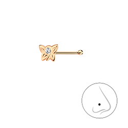 Silver Butterfly Crystal Nose Stud with Ball - 18327