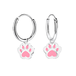 Silver Paw Print Charm Hoop Earrings - 18522 Silver Paw Print Charm Hoop Earrings - 18522