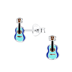 Silver Guitar Stud Earrings - 18423