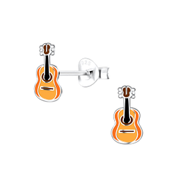 Silver Guitar Stud Earrings - 18424