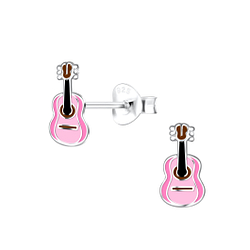 Silver Guitar Stud Earrings - 18120