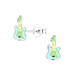Silver Guitar Stud Earrings - 18435