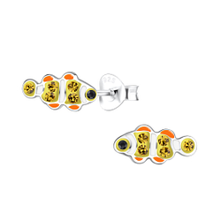 Silver Fish Stud Earrings - 18382