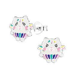Silver Cat Stud Earrings - 17420