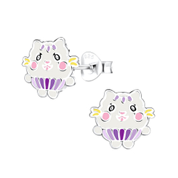 Silver Cat Stud Earrings - 17422