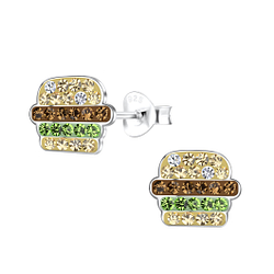 Silver Hamburger Stud Earrings - 19083