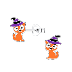 Silver Cat Stud Earrings - 18446