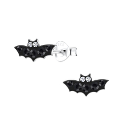 Silver Bat Stud Earrings - 18439