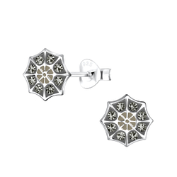 Silver Spider Web Stud Earrings - 19170