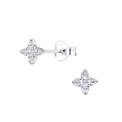 Silver Flower Stud Earrings - 18523