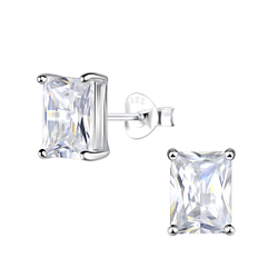6X8mm Baguette Cubic Zirconia Silver Stud Earrings - 18730