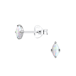 2x4mm Marquise Opal Silver Stud Earrings - 18418 2x4mm Marquise Opal Silver Stud Earrings - 18418