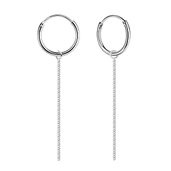Silver Cable Chain Charm Hoop Earrings - 18437 Silver Cable Chain Charm Hoop Earrings - 18437