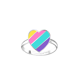 Silver Rainbow Heart Adjustable Ring - 18850