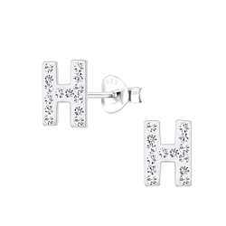 Silver Letter H Stud Earrings - 18708