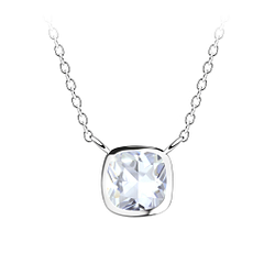 6mm Cushion Cubic Zirconia Silver Necklace - 18831 6mm Cushion Cubic Zirconia Silver Necklace - 18831