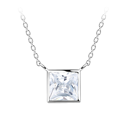 6mm Square Cubic Zirconia Silver Necklace - 18781
