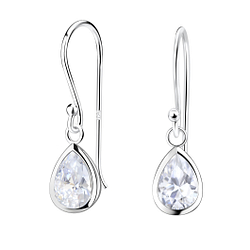 4x6mm Pear Cubic Zirconia Silver Earrings - 18862
