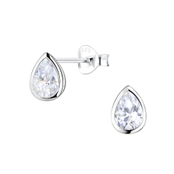 4x6mm Pear Cubic Zirconia Silver Stud Earrings - 18529