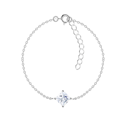 6mm Square Cubic Zirconia Silver Bracelet - 18838
