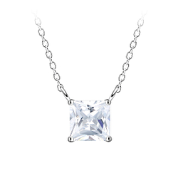 6mm Square Cubic Zirconia Silver Necklace - 18782