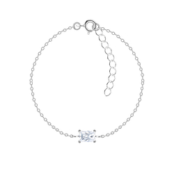 4x6mm Baguette Cubic Zirconia Silver Bracelet - 18839