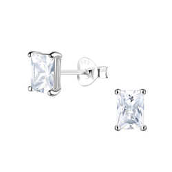4x6mm Baguette Cubic Zirconia Silver Stud Earrings - 18532