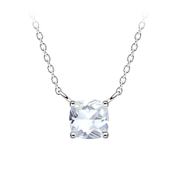 6mm Cushion Cubic Zirconia Silver Necklace - 18789