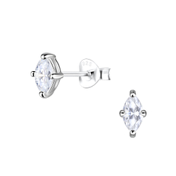 3x6mm Marquise Cubic Zirconia Silver Stud Earrings  - 18181