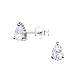 4x6mm Pear Cubic Zirconia Silver Stud Earrings - 18536