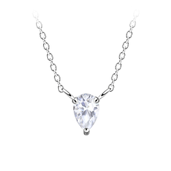 4x6mm Pear Cubic Zirconia Silver Necklace - 18784